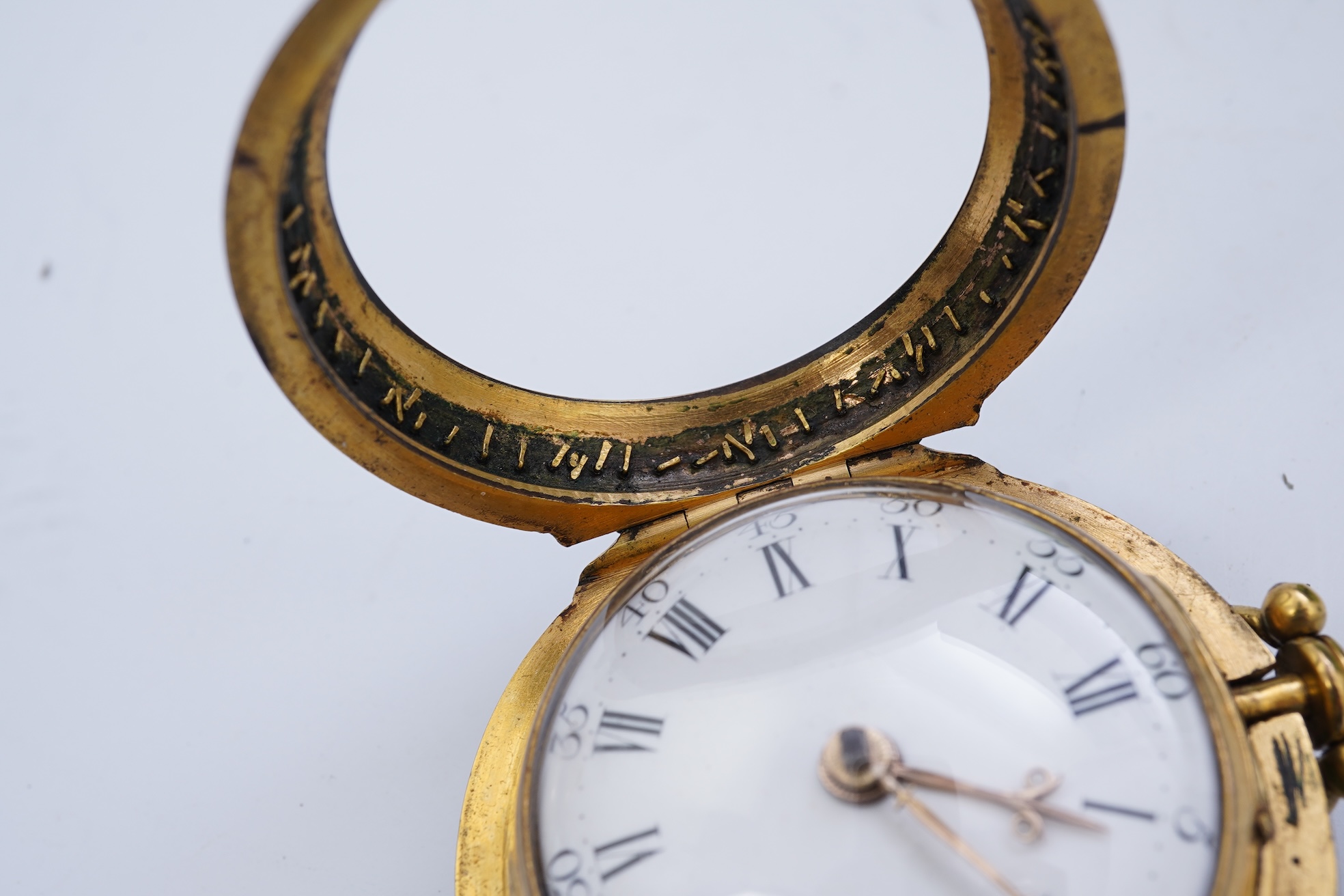 An 18th century gilt metal and leather pair cased key wind verge pocket watch by Samuel Adams, Bromley, Kent, circa 1770